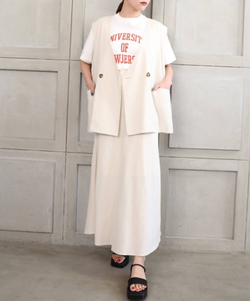 moment+（モーメントプラス）の「コットンリネンセットアップ（ノーカラージレベスト＆マーメイドフレアスカート）（セットアップ・レディース・ベージュ/カーキ/モカ/ナチュラル・M）」の20枚目の写真