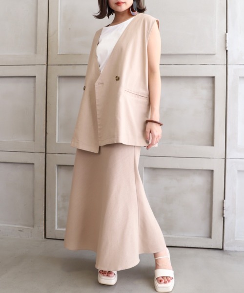 moment+（モーメントプラス）の「コットンリネンセットアップ（ノーカラージレベスト＆マーメイドフレアスカート）（セットアップ・レディース・ベージュ/カーキ/モカ/ナチュラル・M）」の12枚目の写真