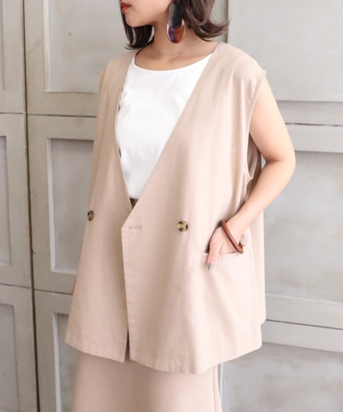 moment+（モーメントプラス）の「コットンリネンセットアップ（ノーカラージレベスト＆マーメイドフレアスカート）（セットアップ・レディース・ベージュ/カーキ/モカ/ナチュラル・M）」の17枚目の写真