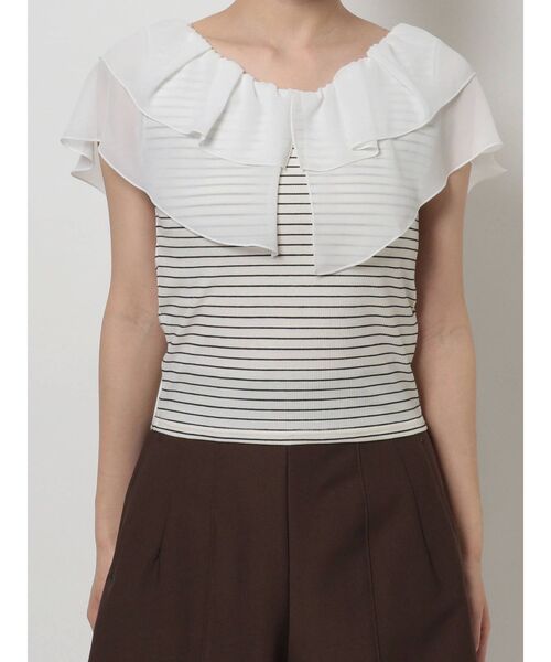 MERCURYDUO（マーキュリーデュオ）の「2WAYラッフルカラードッキングカットソー（Tシャツ/カットソー・レディース・ブラウン/その他1/オフホワイト・FREE）」の21枚目の写真