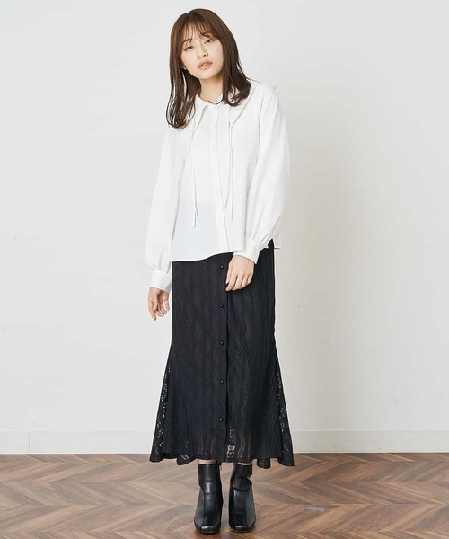 A de a.v.v（アードアー・ヴェ・ヴェ）の「二重襟リボンブラウス（シャツ/ブラウス・レディース・ホワイト/グリーン・38/36）」の6枚目の写真