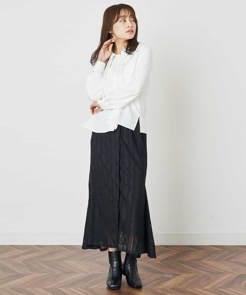 A de a.v.v（アードアー・ヴェ・ヴェ）の「二重襟リボンブラウス（シャツ/ブラウス・レディース・ホワイト/グリーン・38/36）」の7枚目の写真