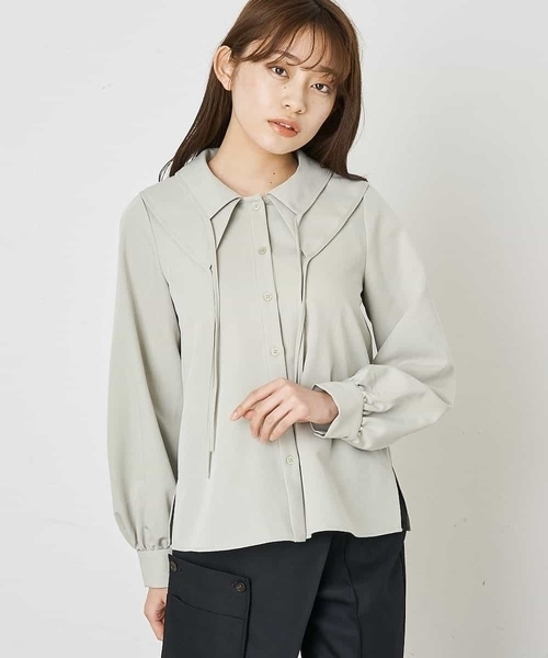 A de a.v.v（アードアー・ヴェ・ヴェ）の「二重襟リボンブラウス（シャツ/ブラウス・レディース・ホワイト/グリーン・38/36）」の9枚目の写真