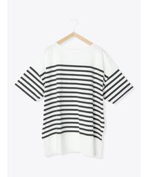 Samansa Mos2 blue | ボーダーバスクチュニックTシャツ(Tシャツ/カットソー)