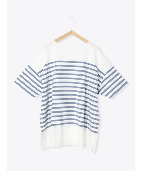 Samansa Mos2 blue（サマンサモスモスブルー）の「ボーダーバスクチュニックTシャツ（Tシャツ/カットソー・レディース・オフホワイト/グレー/ブルー・ﾌﾘ-）」の7枚目の写真