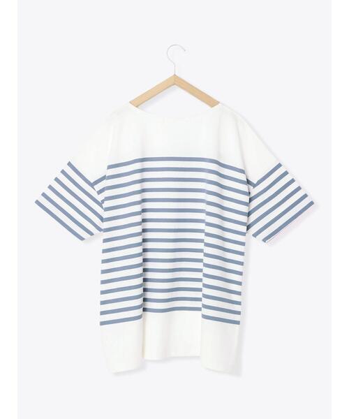 Samansa Mos2 blue（サマンサモスモスブルー）の「ボーダーバスクチュニックTシャツ（Tシャツ/カットソー・レディース・オフホワイト/グレー/ブルー・ﾌﾘ-）」の8枚目の写真