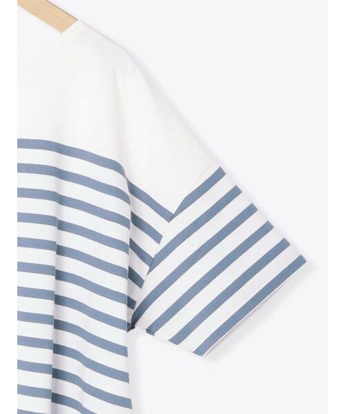Samansa Mos2 blue（サマンサモスモスブルー）の「ボーダーバスクチュニックTシャツ（Tシャツ/カットソー・レディース・オフホワイト/グレー/ブルー・ﾌﾘ-）」の10枚目の写真
