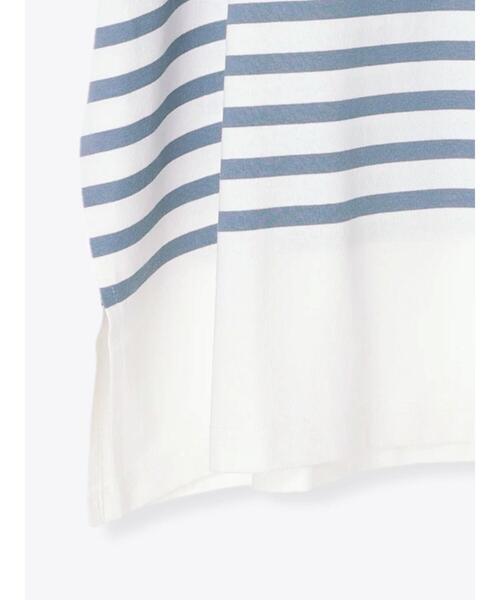 Samansa Mos2 blue（サマンサモスモスブルー）の「ボーダーバスクチュニックTシャツ（Tシャツ/カットソー・レディース・オフホワイト/グレー/ブルー・ﾌﾘ-）」の11枚目の写真