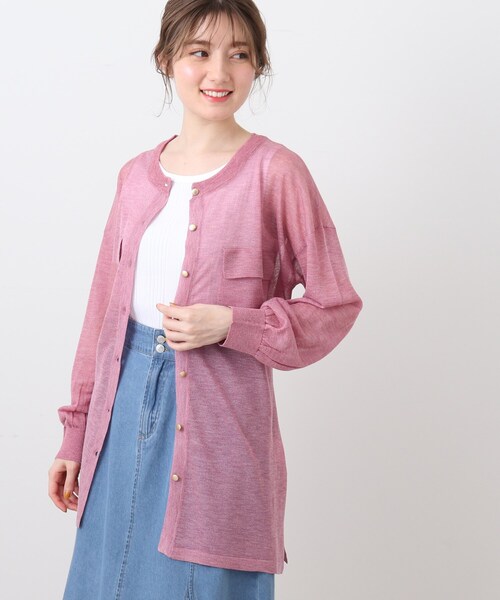 DRESKIP（ドレスキップ）の「◆【洗える】シアーシャツ風レビータニットカーディガン（カーディガン/ボレロ・レディース・ブラック/オリーブ/ライトベージュ/ピンク系・02/03）」の4枚目の写真