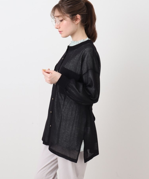 DRESKIP（ドレスキップ）の「◆【洗える】シアーシャツ風レビータニットカーディガン（カーディガン/ボレロ・レディース・ブラック/オリーブ/ライトベージュ/ピンク系・02/03）」の2枚目の写真