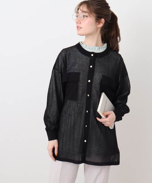 DRESKIP（ドレスキップ）の「◆【洗える】シアーシャツ風レビータニットカーディガン（カーディガン/ボレロ・レディース・ブラック/オリーブ/ライトベージュ/ピンク系・02/03）」の5枚目の写真