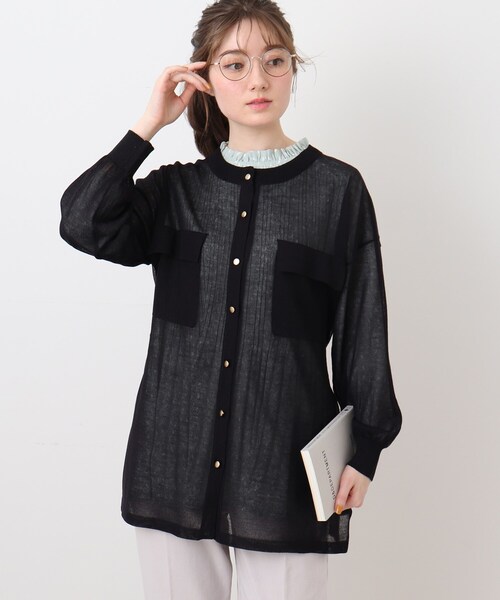 DRESKIP（ドレスキップ）の「◆【洗える】シアーシャツ風レビータニットカーディガン（カーディガン/ボレロ・レディース・ブラック/オリーブ/ライトベージュ/ピンク系・02/03）」の16枚目の写真