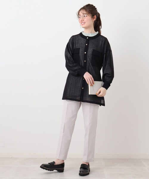 DRESKIP（ドレスキップ）の「◆【洗える】シアーシャツ風レビータニットカーディガン（カーディガン/ボレロ・レディース・ブラック/オリーブ/ライトベージュ/ピンク系・02/03）」の6枚目の写真