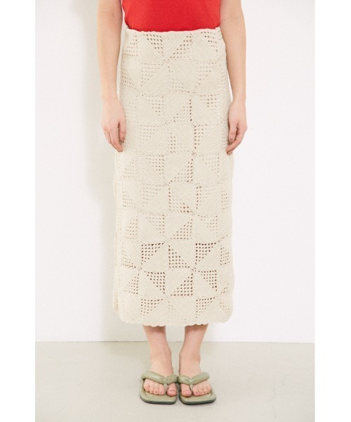 BLACK BY MOUSSY（ブラックバイマウジー）の「block crochet knit skirt（ブロッククロシェニットスカート）（スカート・レディース・アイボリー/グリーン系その他・FREE）」の5枚目の写真