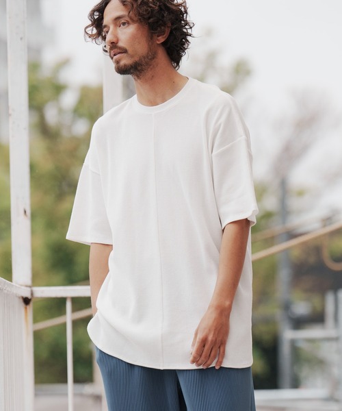 CAMBIO（カンビオ）の「mt7922-Waffle Long Length Short Sleeve Cut sew カットソー（Tシャツ/カットソー・メンズ・ホワイト/ブラック・S/M/L）」の14枚目の写真