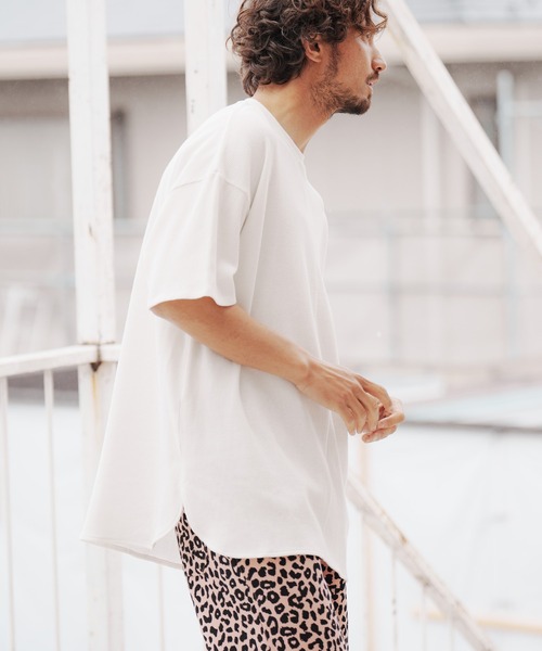 CAMBIO（カンビオ）の「mt7922-Waffle Long Length Short Sleeve Cut sew カットソー（Tシャツ/カットソー・メンズ・ホワイト/ブラック・S/M/L）」の4枚目の写真