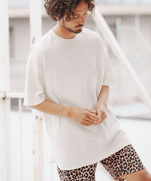 CAMBIO（カンビオ）の「mt7922-Waffle Long Length Short Sleeve Cut sew カットソー（Tシャツ/カットソー・メンズ・ホワイト/ブラック・S/M/L）」の11枚目の写真