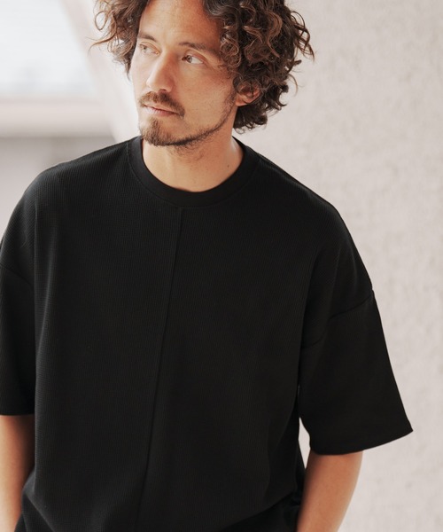CAMBIO（カンビオ）の「mt7922-Waffle Long Length Short Sleeve Cut sew カットソー（Tシャツ/カットソー・メンズ・ホワイト/ブラック・S/M/L）」の5枚目の写真