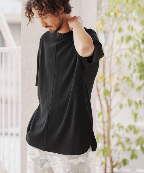 CAMBIO（カンビオ）の「mt7922-Waffle Long Length Short Sleeve Cut sew カットソー（Tシャツ/カットソー・メンズ・ホワイト/ブラック・S/M/L）」の12枚目の写真