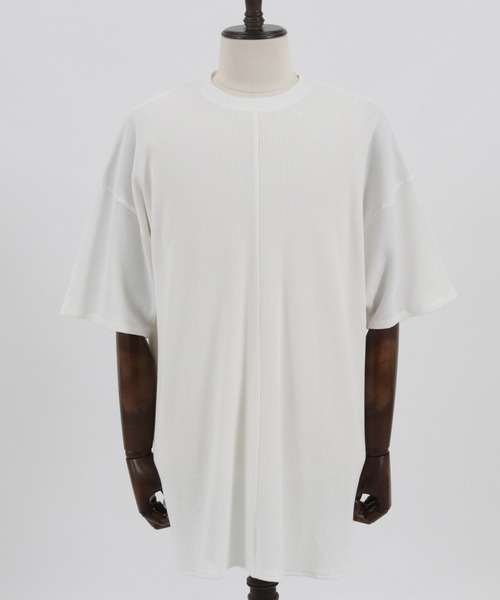 CAMBIO（カンビオ）の「mt7922-Waffle Long Length Short Sleeve Cut sew カットソー（Tシャツ/カットソー・メンズ・ホワイト/ブラック・S/M/L）」の6枚目の写真