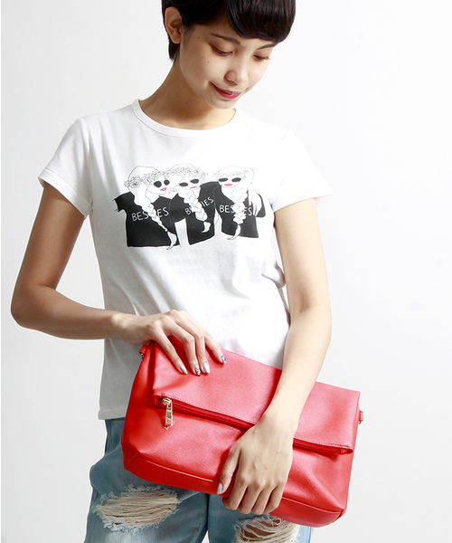 WEGO（ウィゴー）の「WEGO/口折れ2WAYショルダーバッグ（クラッチバッグ・レディース・ホワイト/ブラック/ブルー/レッド/シルバー・FREE）」の4枚目の写真