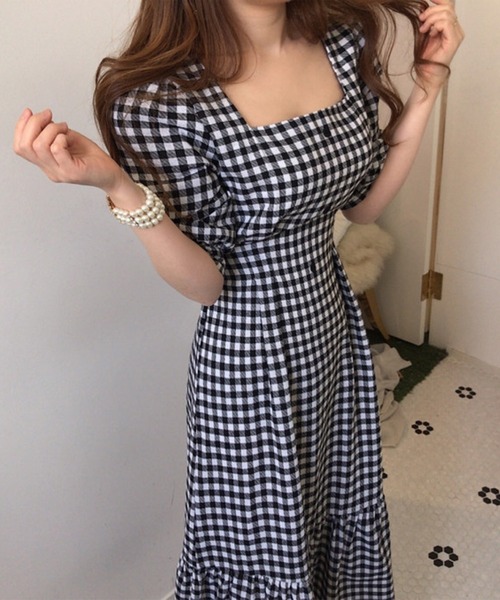 Jasmine Grandiflorum(ジャスミングランディフローラム)の「【Jasmine】ギンガムチェックスクエアネックロングワンピース (SS)(ワンピース・レディース・ブラック/レッド・MEDIUM/SMALL/LARGE)」の10枚目の写真