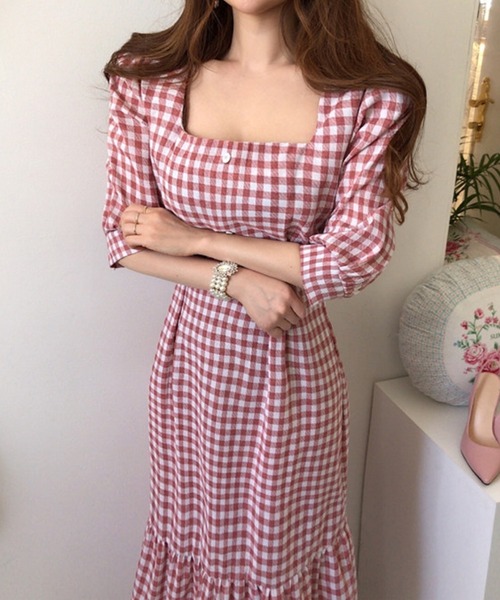 Jasmine Grandiflorum(ジャスミングランディフローラム)の「【Jasmine】ギンガムチェックスクエアネックロングワンピース (SS)(ワンピース・レディース・ブラック/レッド・MEDIUM/SMALL/LARGE)」の20枚目の写真