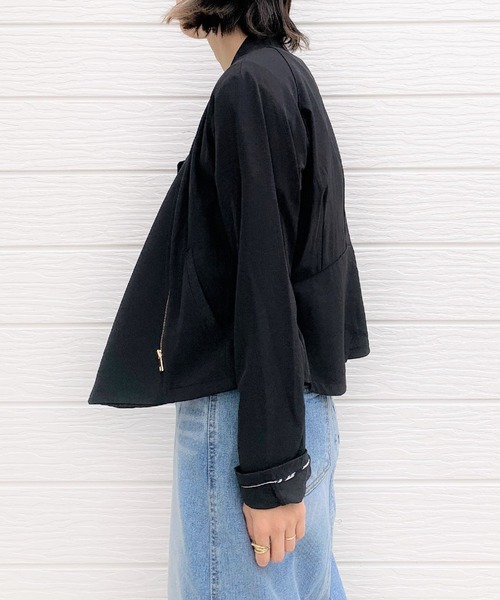 Q（キュー）の「リラックスライダース（ライダースジャケット・レディース・ブラック/オリーブ・MEDIUM）」の9枚目の写真