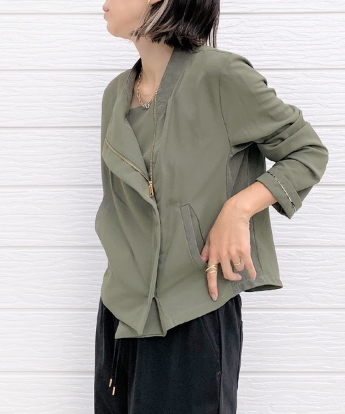 Q（キュー）の「リラックスライダース（ライダースジャケット・レディース・ブラック/オリーブ・MEDIUM）」の16枚目の写真