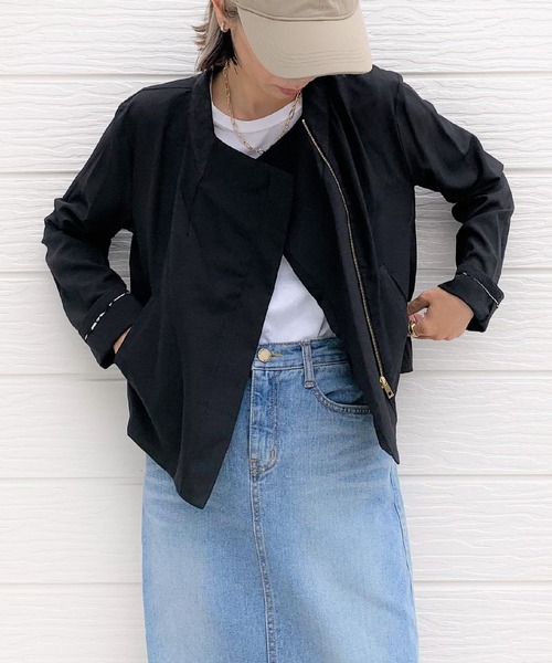 Q（キュー）の「リラックスライダース（ライダースジャケット・レディース・ブラック/オリーブ・MEDIUM）」の17枚目の写真