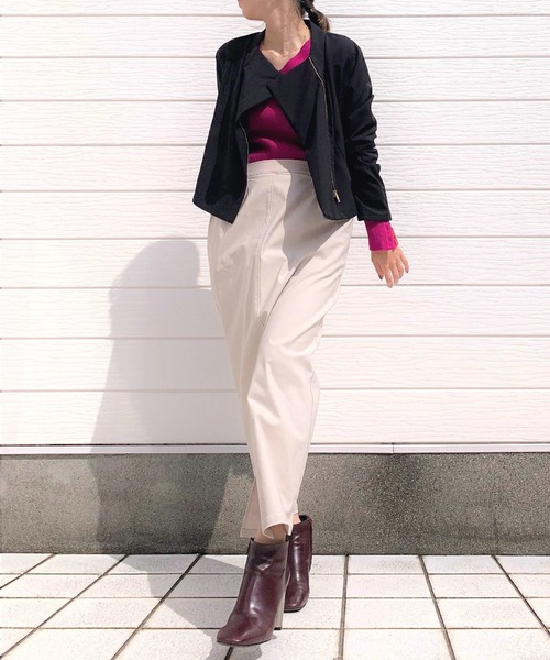 Q（キュー）の「リラックスライダース（ライダースジャケット・レディース・ブラック/オリーブ・MEDIUM）」の18枚目の写真