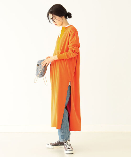 BEAMS BOY（ビームスボーイ）の「BEAMS BOY /リブ ヘンリーネック ワンピース（ワンピース・レディース・オレンジ/ナチュラル・FREE）」の15枚目の写真