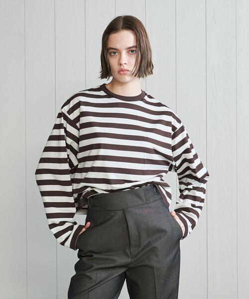 H　BEAUTY&YOUTH UNITED ARROWS（エイチビューティーアンドユースユナイテッドアローズ）の「＜H＞COTTON CROPPED LONG SLEEVE T-SHIRT/Tシャツ（Tシャツ/カットソー・レディース・ダークブラウン/レッド・FREE）」の2枚目の写真