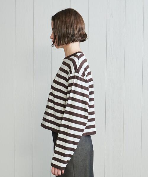 H　BEAUTY&YOUTH UNITED ARROWS（エイチビューティーアンドユースユナイテッドアローズ）の「＜H＞COTTON CROPPED LONG SLEEVE T-SHIRT/Tシャツ（Tシャツ/カットソー・レディース・ダークブラウン/レッド・FREE）」の9枚目の写真