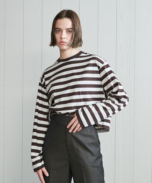 H　BEAUTY&YOUTH UNITED ARROWS（エイチビューティーアンドユースユナイテッドアローズ）の「＜H＞COTTON CROPPED LONG SLEEVE T-SHIRT/Tシャツ（Tシャツ/カットソー・レディース・ダークブラウン/レッド・FREE）」の6枚目の写真
