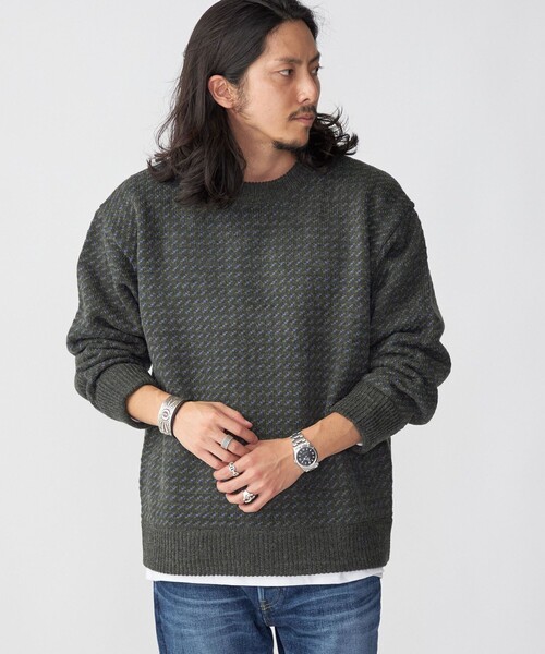 SHIPS（シップス）の「*SHIPS: リラックスフィット バーズアイ クルーネック ニット（ニット/セーター・メンズ・ダークグレー/ナチュラル/ネイビー/レッド・SMALL/MEDIUM/LARGE/X-LARGE）」の2枚目の写真