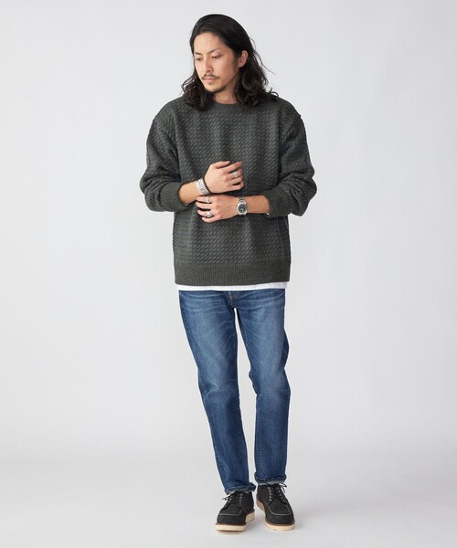 SHIPS（シップス）の「*SHIPS: リラックスフィット バーズアイ クルーネック ニット（ニット/セーター・メンズ・ダークグレー/ナチュラル/ネイビー/レッド・SMALL/MEDIUM/LARGE/X-LARGE）」の6枚目の写真