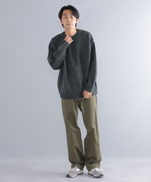 SHIPS（シップス）の「*SHIPS: リラックスフィット バーズアイ クルーネック ニット（ニット/セーター・メンズ・ダークグレー/ナチュラル/ネイビー/レッド・SMALL/MEDIUM/LARGE/X-LARGE）」の7枚目の写真