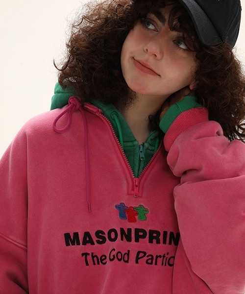MASONPRINCE(メイソンプリンス)の「ハーフZIPスタンドカラースウェット WY6105【MASONPRINCE × THE GOD PARTICLE】(スウェット・メンズ・オレンジ/ライトグレー/パープル系その他/ブラック・L/M/S)」の17枚目の写真
