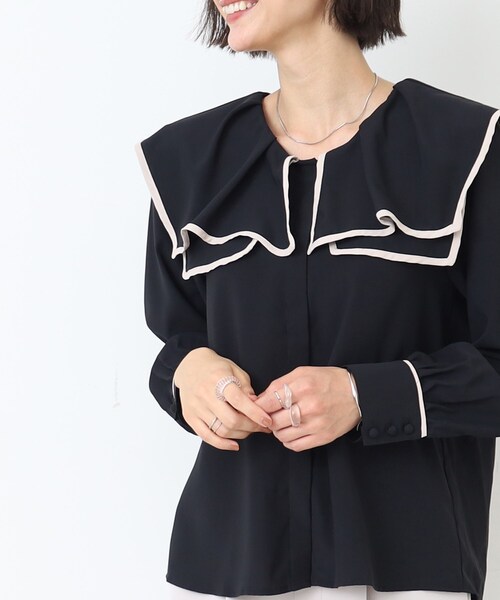 DRESKIP（ドレスキップ）の「◆セーラーカラー配色ブラウス（シャツ/ブラウス・レディース・ホワイト系7/ベージュ系4/ブラック系4・03/02）」の2枚目の写真