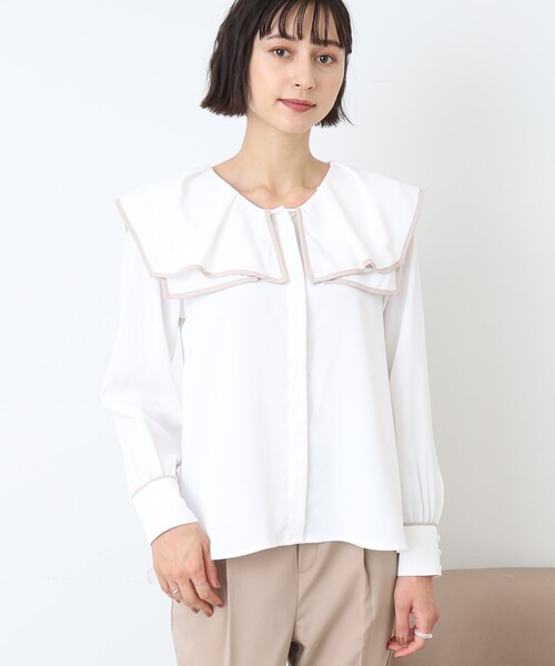 DRESKIP（ドレスキップ）の「◆セーラーカラー配色ブラウス（シャツ/ブラウス・レディース・ホワイト系7/ベージュ系4/ブラック系4・03/02）」の4枚目の写真