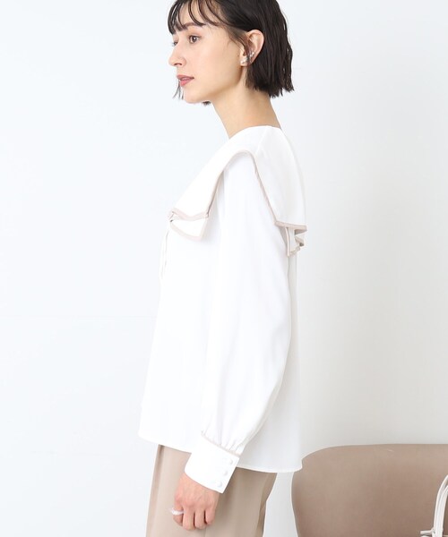 DRESKIP（ドレスキップ）の「◆セーラーカラー配色ブラウス（シャツ/ブラウス・レディース・ホワイト系7/ベージュ系4/ブラック系4・03/02）」の5枚目の写真