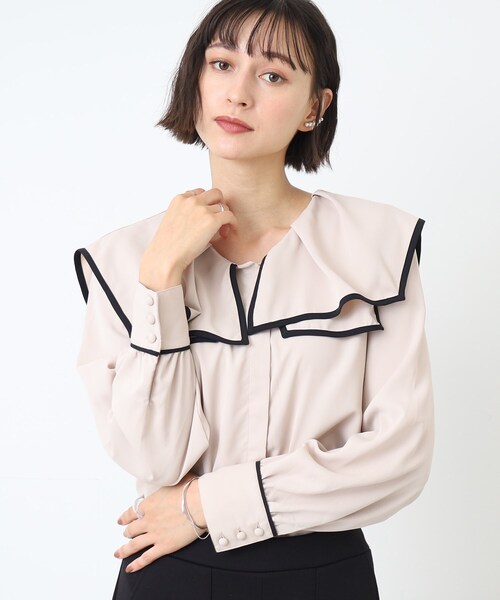 DRESKIP（ドレスキップ）の「◆セーラーカラー配色ブラウス（シャツ/ブラウス・レディース・ホワイト系7/ベージュ系4/ブラック系4・03/02）」の18枚目の写真