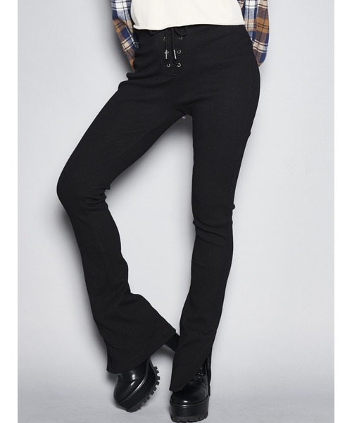 EGOIST（エゴイスト）の「ウエストレースアップスリムフレアパンツ（その他パンツ・レディース・ブラック/キャメル・FREE）」の2枚目の写真