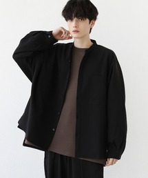 ビッグシルエットドレープリラクシングドルマンバンドカラーシャツ