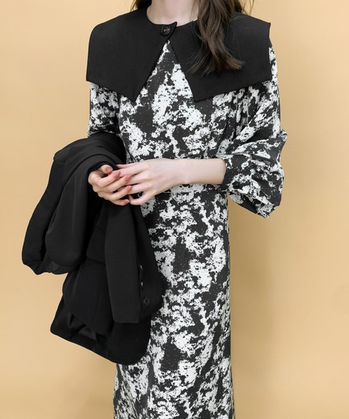 ECLIN(エクラン)の「コンビネーションケープワンピース(ワンピース・レディース・ブラック/ブラウン・M/L)」の6枚目の写真
