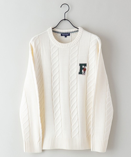 Blue Standard （ブルースタンダード）の「【BLUE STANDARD/ブルースタンダード】5G カレッジデザイン クルーニット　セーター（ニット/セーター・メンズ・ダークグリーン/ホワイト/ブラック/杢グレー・MEDIUM/LARGE/X-LARGE）」の2枚目の写真