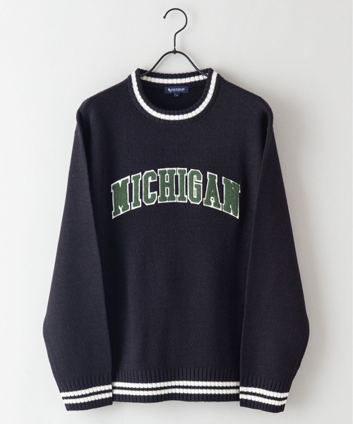 Blue Standard （ブルースタンダード）の「【BLUE STANDARD/ブルースタンダード】5G カレッジデザイン クルーニット　セーター（ニット/セーター・メンズ・ダークグリーン/ホワイト/ブラック/杢グレー・MEDIUM/LARGE/X-LARGE）」の3枚目の写真