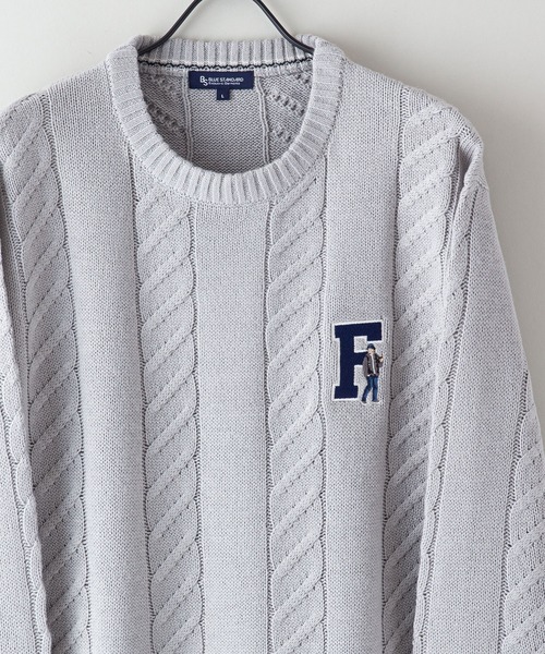 Blue Standard （ブルースタンダード）の「【BLUE STANDARD/ブルースタンダード】5G カレッジデザイン クルーニット　セーター（ニット/セーター・メンズ・ダークグリーン/ホワイト/ブラック/杢グレー・MEDIUM/LARGE/X-LARGE）」の7枚目の写真