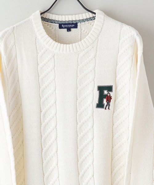 Blue Standard （ブルースタンダード）の「【BLUE STANDARD/ブルースタンダード】5G カレッジデザイン クルーニット　セーター（ニット/セーター・メンズ・ダークグリーン/ホワイト/ブラック/杢グレー・MEDIUM/LARGE/X-LARGE）」の5枚目の写真